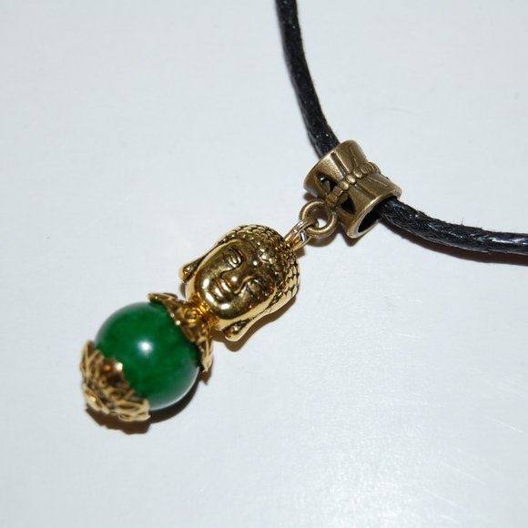 Buddha Charm Necklace,Buddha and Jade Pendant Necklace,Cord Necklace,Men,Women - Picture 2 of 4